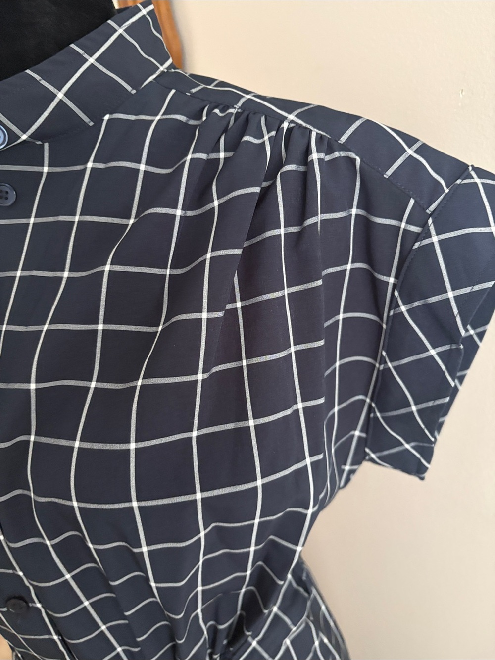 Calvin Klein Navy Windowpane Belted Maxi Shirt Dress - Picture 4 of 8